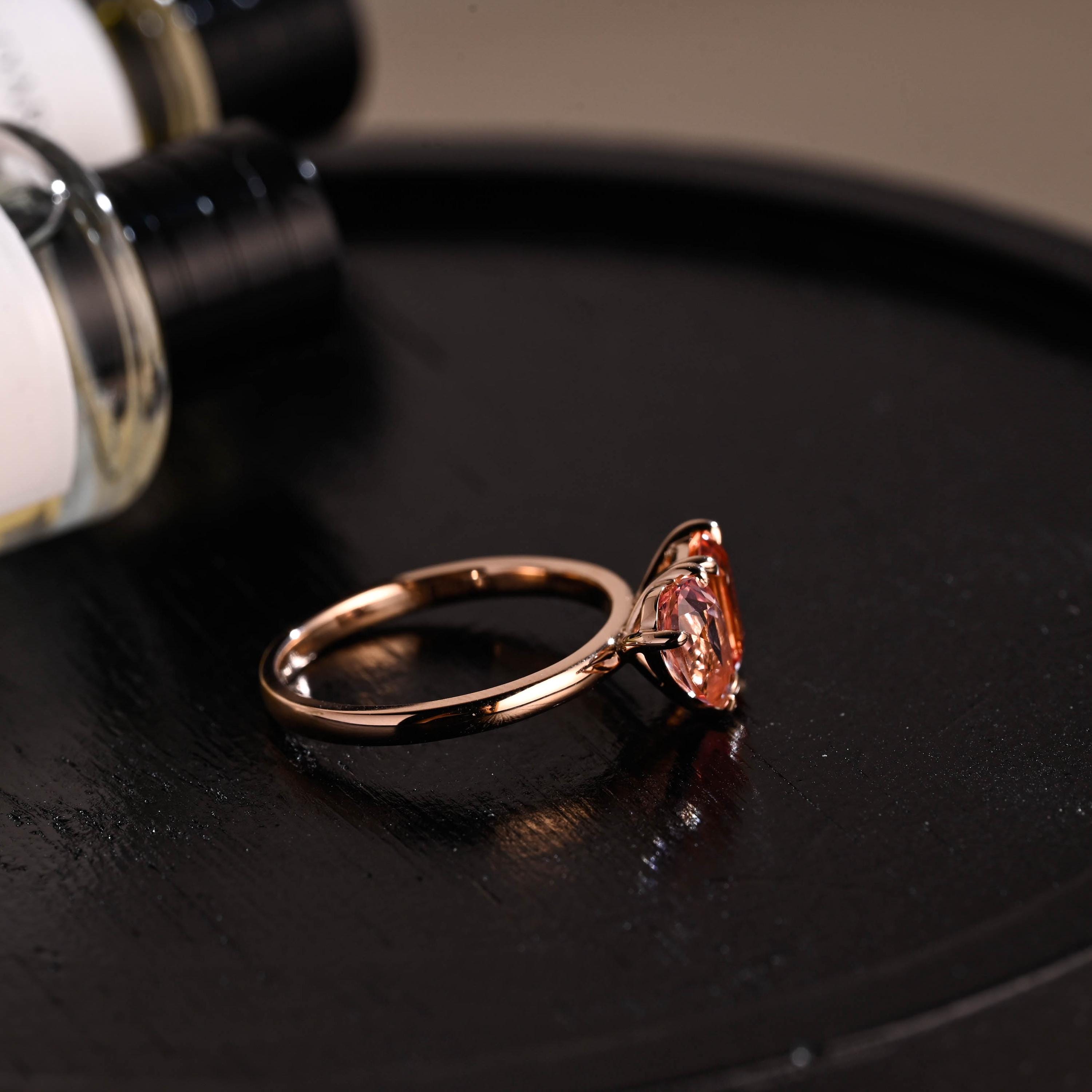 Solid Gold Lab Grown Orange & Pink Sapphire Toi et Moi Wedding Ring, Memorial Two Stone Engagement Ring