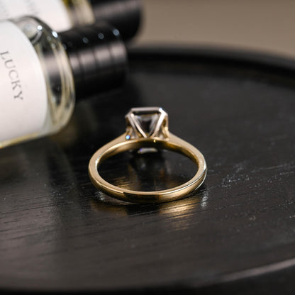 Solid Gold Two Tone Radiant Moissanite Engagement Ring, Anniversary Gift Birthday Gift for Women