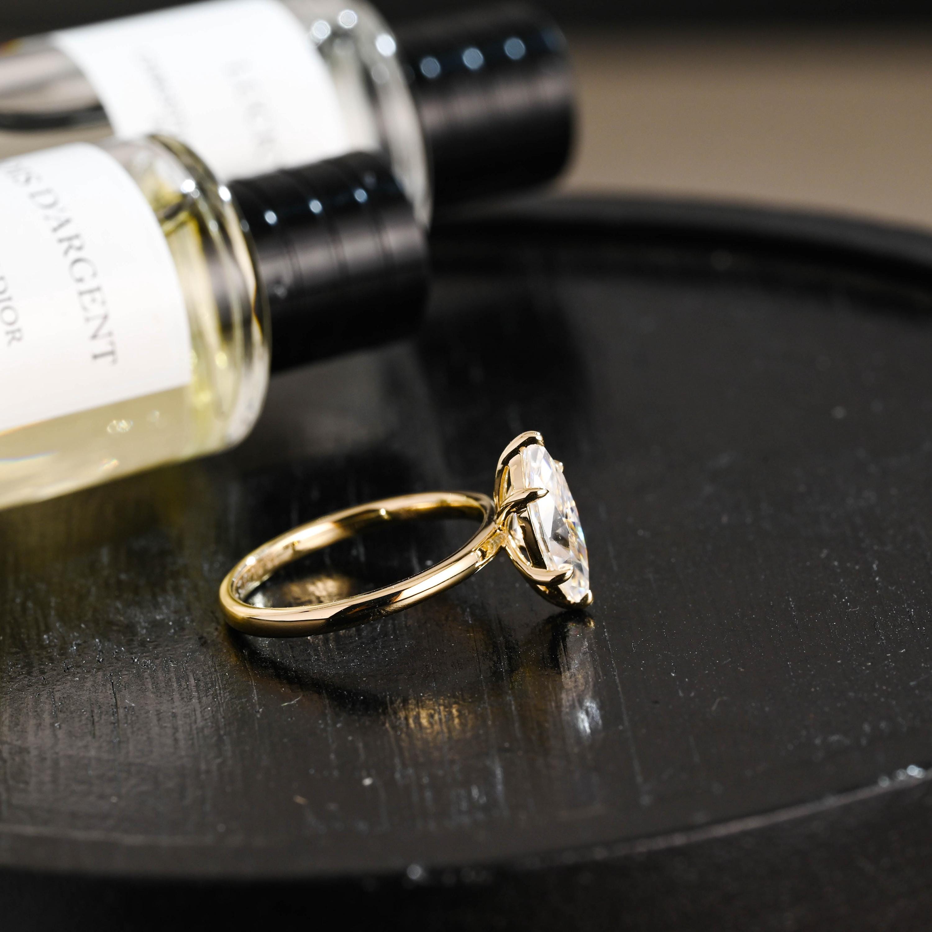 Solid Gold Marquise Cut Moissanite Engagement Ring, Anniversary Ring