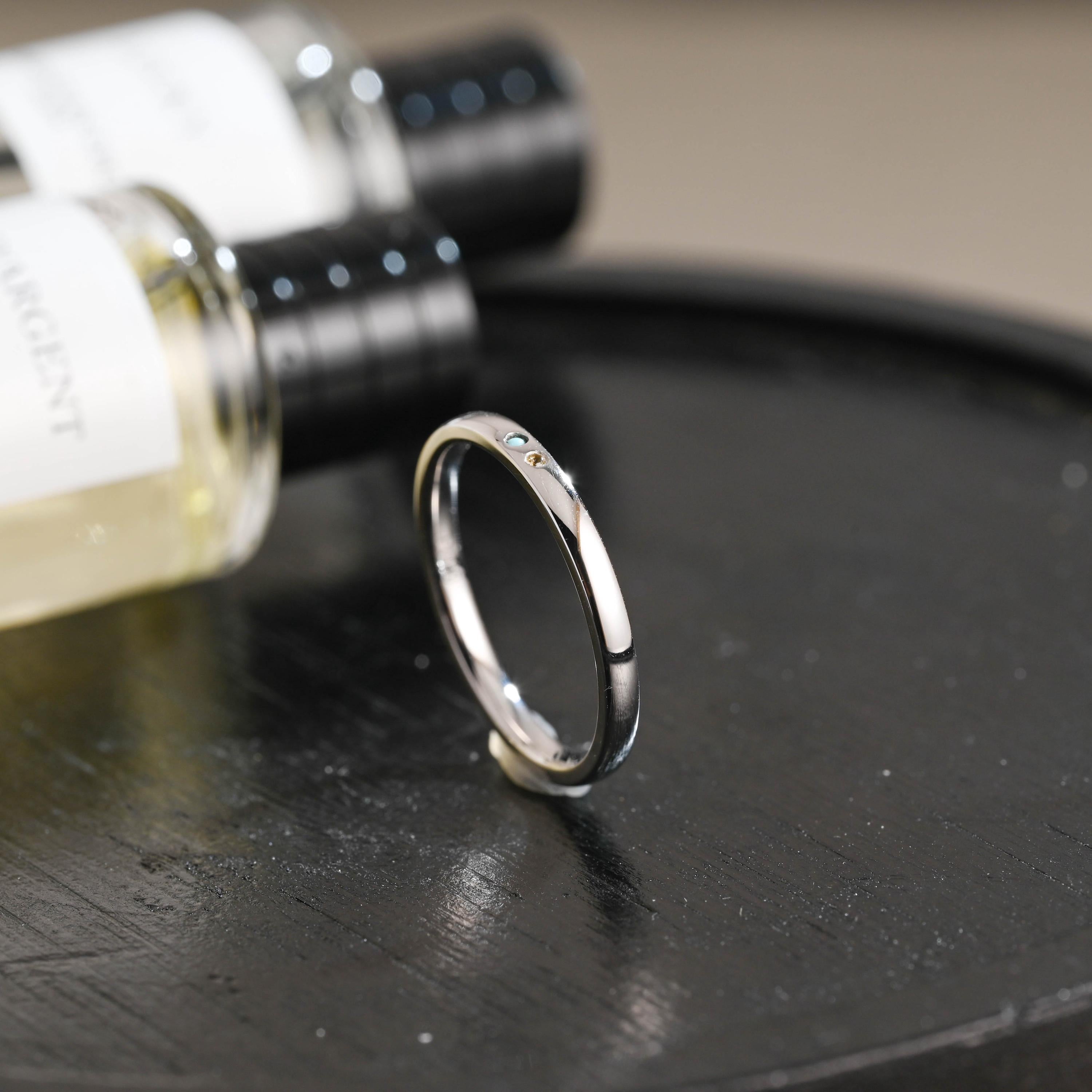 Solid Gold Citrine & Turquoise Wedding Band, Matching Ring