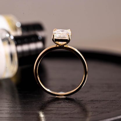 Solid Gold Solitaire Emerald Cut Moissanite Engagement Ring, Moissanite Promise Ring