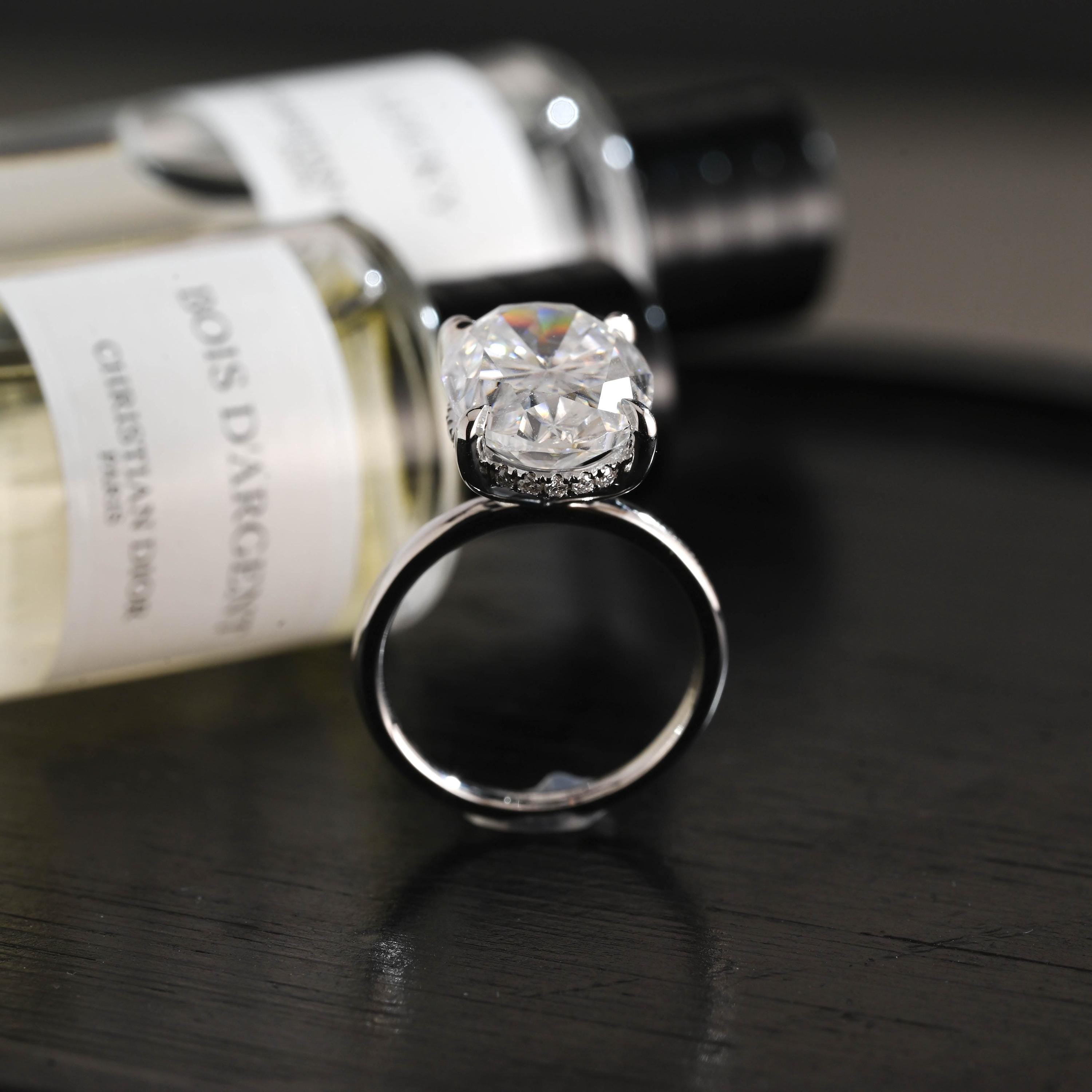 Solid Gold Oval Moissanite Engagement Ring, Anniversary Gift Birthday Gift for Women