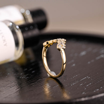 Curved Solid Gold Moissanite Wedding Band, Bezel Nest Ring