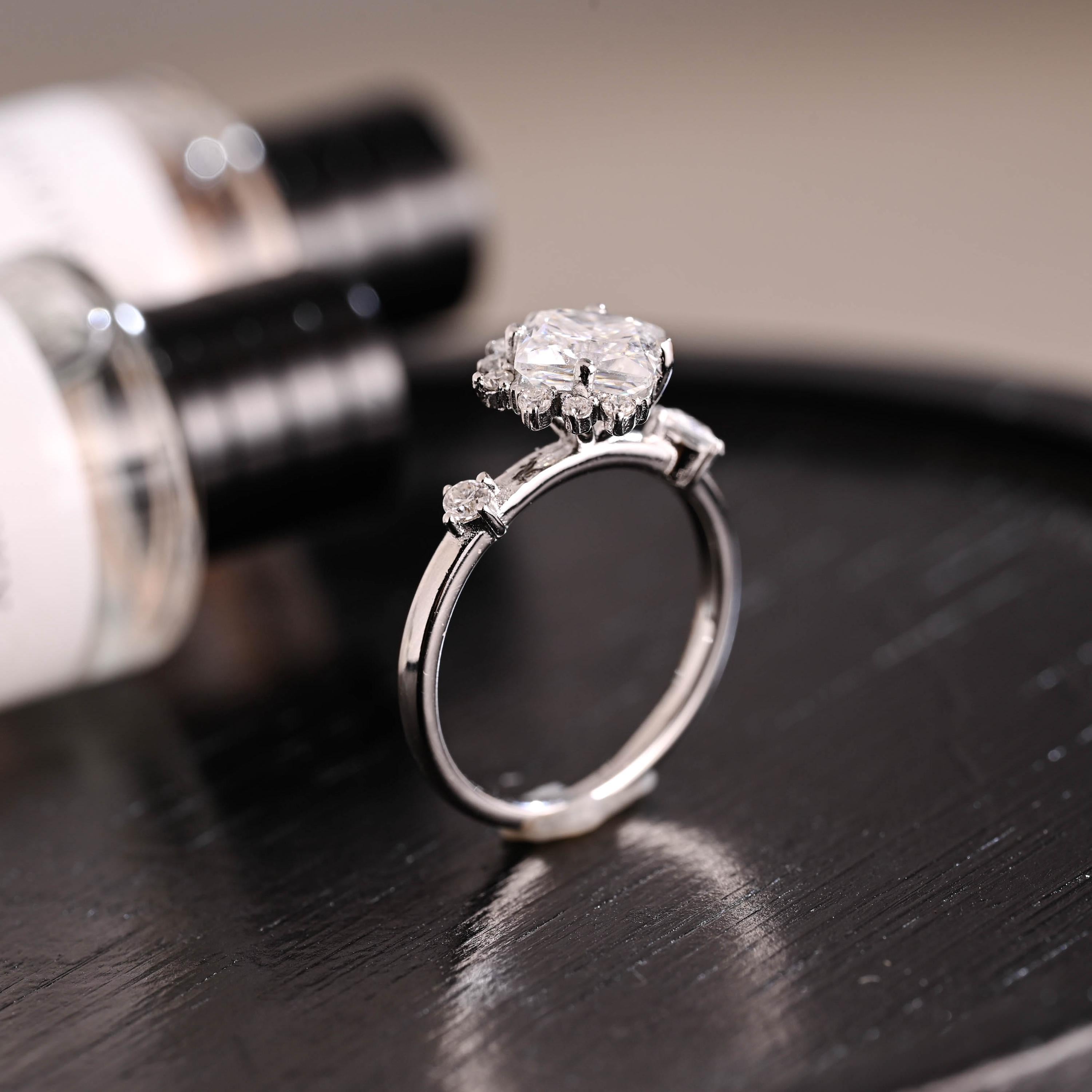 Solid Gold Princess Cut Moissanite Engagement Ring, Anniversary Gift Birthday Gift for Women Wife
