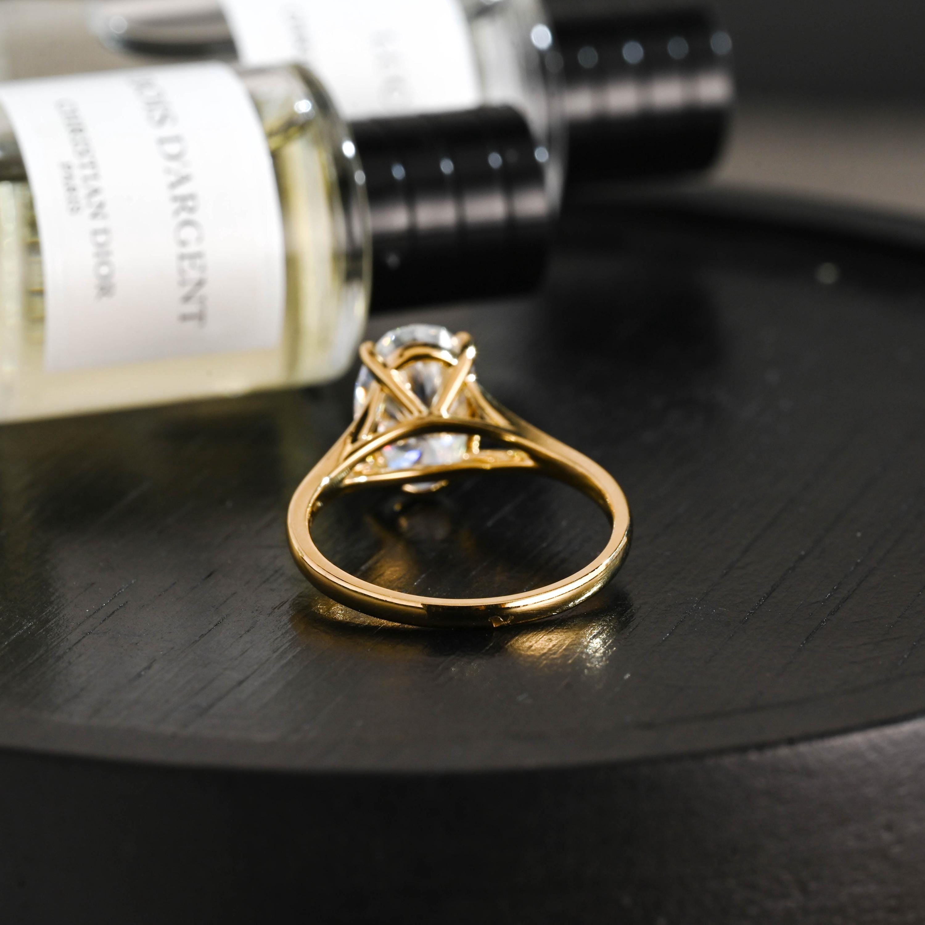 Solid Gold Solitaire Oval Cut Moissanite Engagement Ring, Anniversary Ring for Women