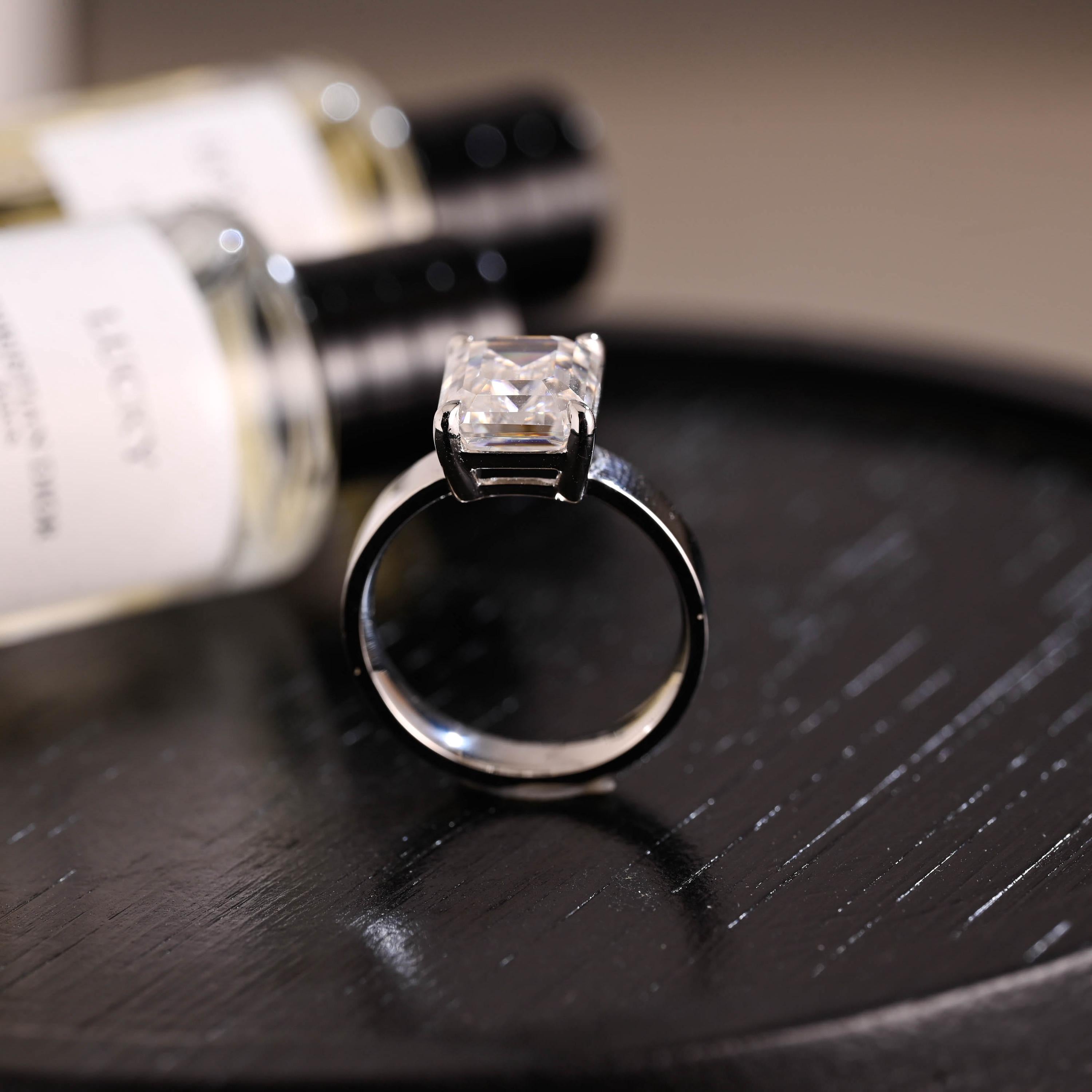 Solid Gold 5mm Solitaire Emerald Cut Moissanite Engagement Ring, Proposal Ring, Promise Ring, Wedding Ring, Anniversary Gift for Women Wife