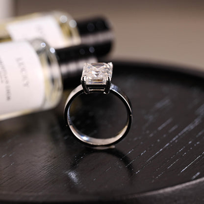 Solid Gold 5mm Solitaire Emerald Cut Moissanite Engagement Ring, Proposal Ring, Promise Ring, Wedding Ring, Anniversary Gift for Women Wife