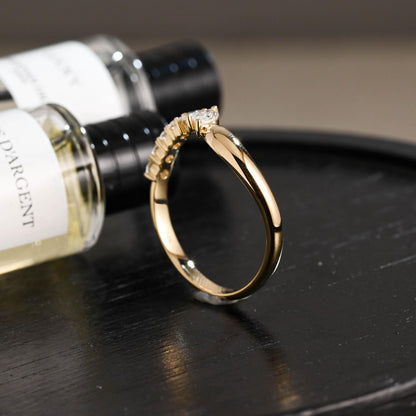Solid Gold Marquise Pear Cut Moissanite Wedding Band, Matching Ring