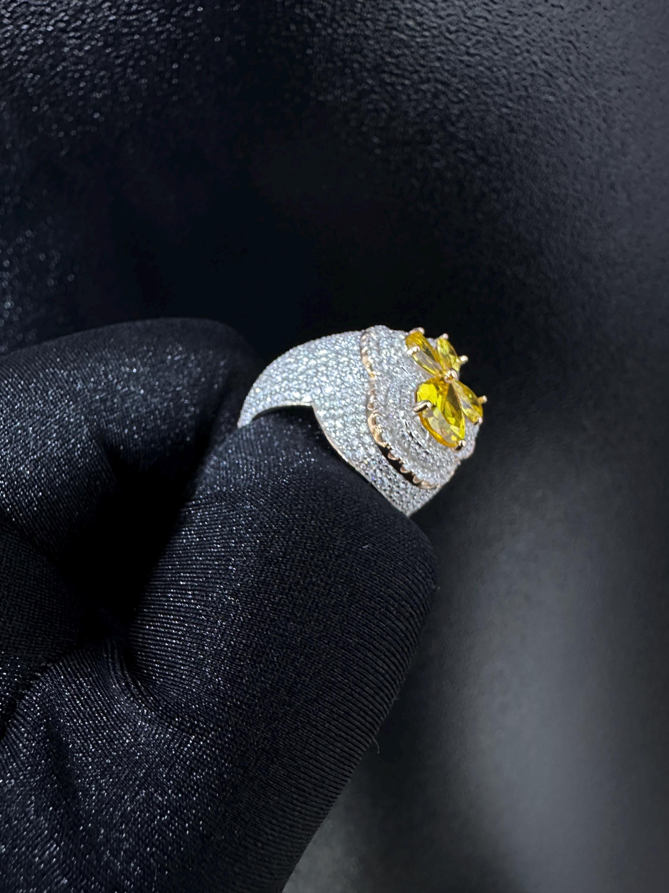 Oversized Moissanite Diamond Men's Ring: Yellow Sapphire Hip Hop Bling