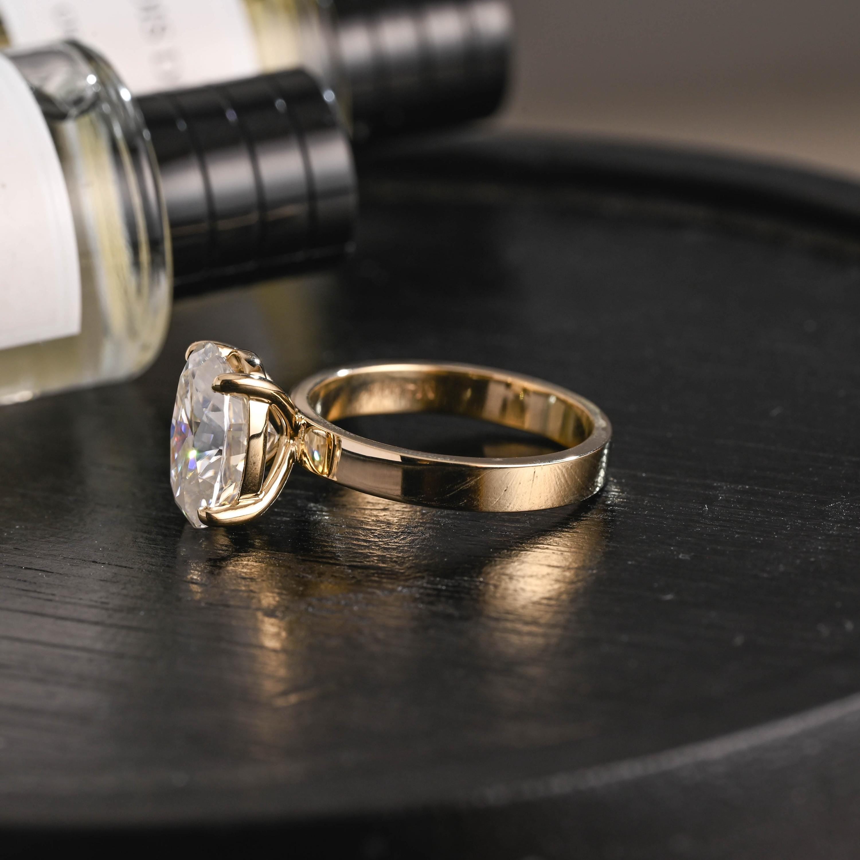 Solid Gold Oval Cut Solitaire Moissanite Engagement Ring, Anniversary Gift Birthday Gift for Women Wife