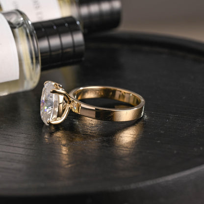 Solid Gold Oval Cut Solitaire Moissanite Engagement Ring, Anniversary Gift Birthday Gift for Women Wife