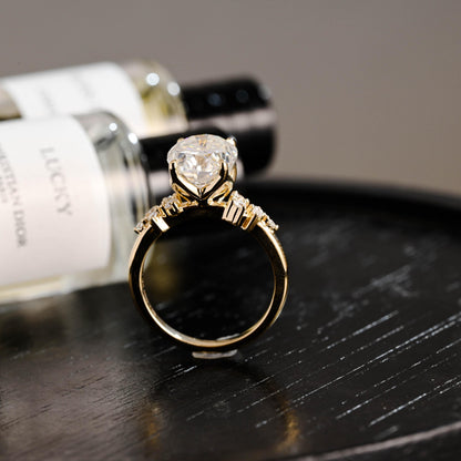 Solid Gold Oval Cut Moissanite Engagement Ring, Anniversary Gift Birthday Gift for Women Wife
