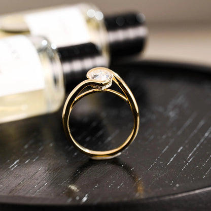 Solid Gold Pear Cut Moissanite Engagement Ring, Proposal Ring, Anniversary Gift Birthday Gift for Women Wife