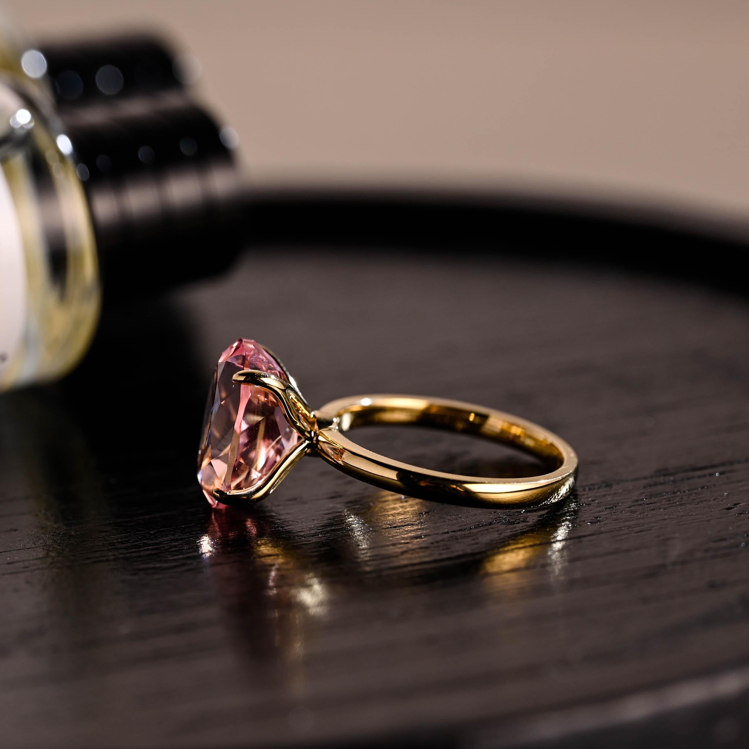 Solid Gold Tulip Setting Oval Cut Lab Grown Pink Sapphire Engagement Ring