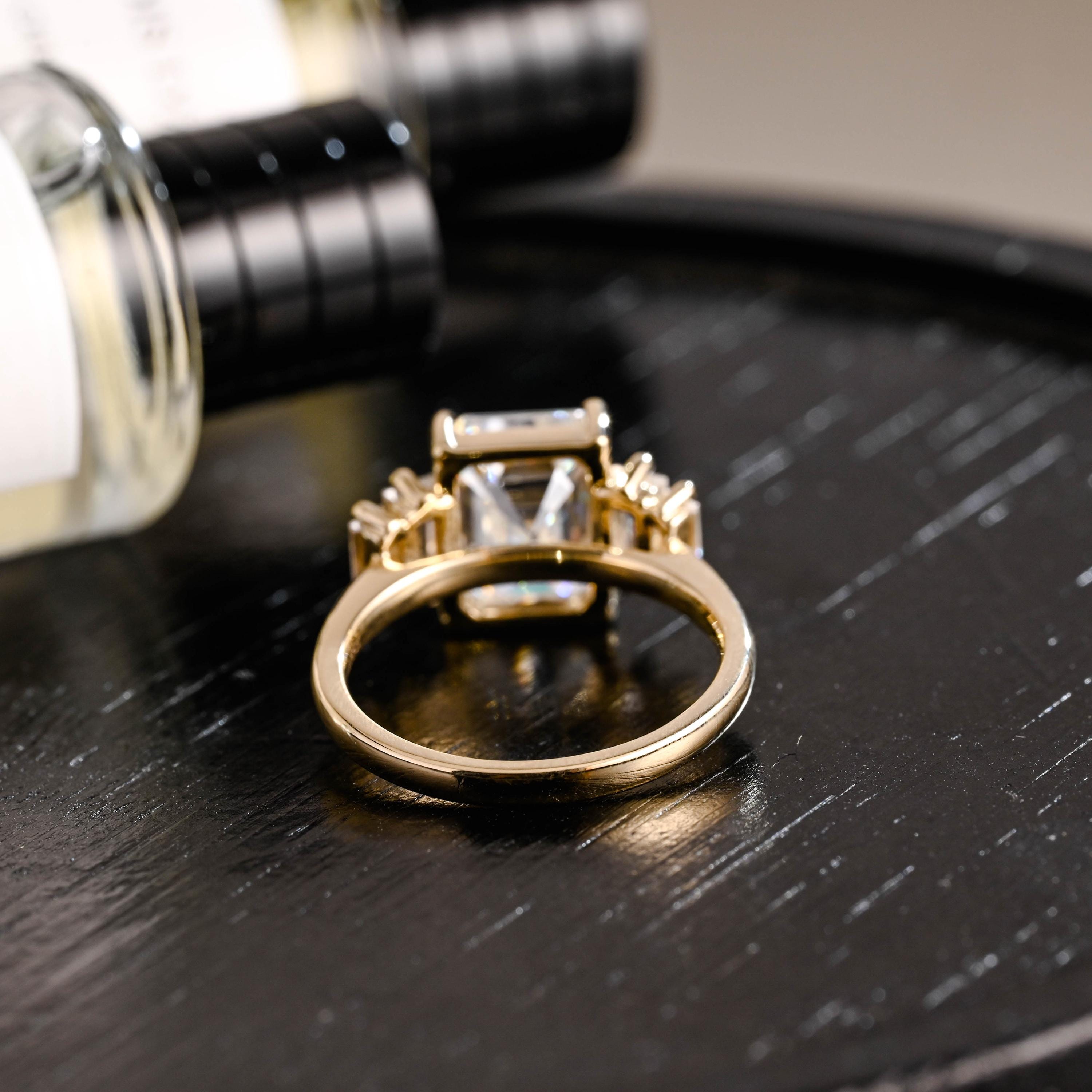 Solid Gold Emerald Cut Moissanite Engagement Ring, Proposal Ring, Promise Ring, Wedding Ring, Anniversary Gift Birthday Gift for Women