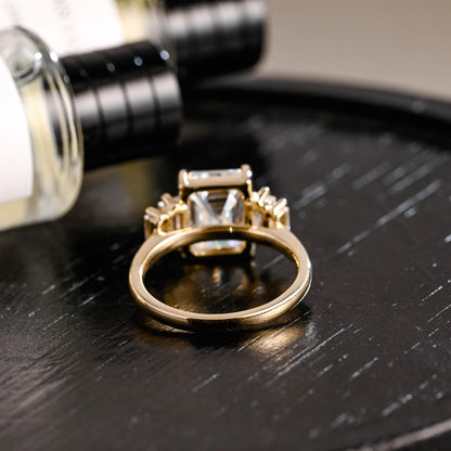 Solid Gold Emerald Cut Moissanite Engagement Ring, Proposal Ring, Promise Ring, Wedding Ring, Anniversary Gift Birthday Gift for Women