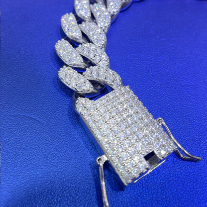 18.70 Carat Moissanite Cuban Link Chain: D Color VVS 925 Sterling Silver