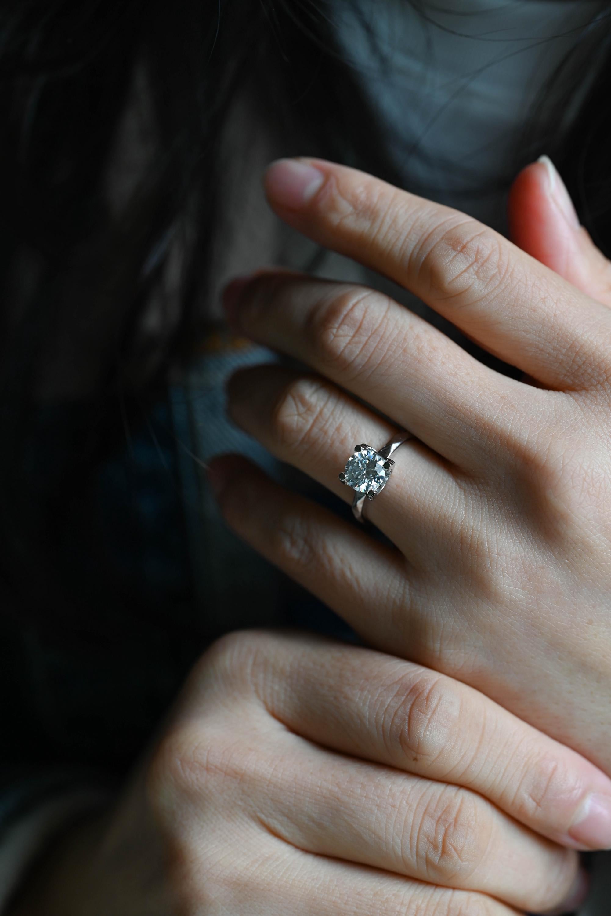 Irregular Band Solid Gold Round Cut Moissanite Engagement Ring, Promise Ring, Wedding Ring