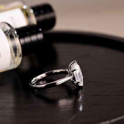 Solid Gold Marquise Cut Moissanite Engagement Ring, Pave Prong Setting