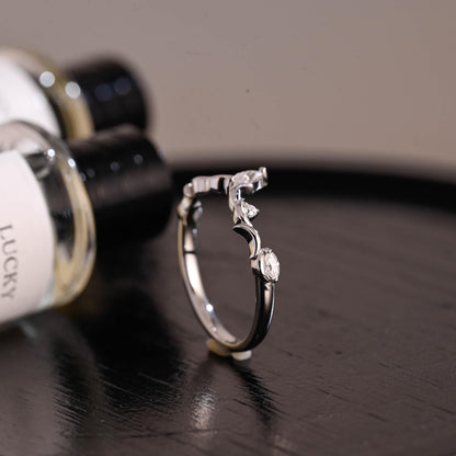 Solid Gold Marquise Moissanite Wedding Band, Anniversary Ring