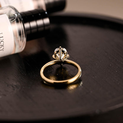 Solid Gold Elongated Cushion Moissanite Engagement Ring, Solitaire Compass Setting Moissanite Wedding Ring