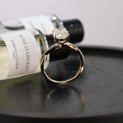 Solid Gold Oval Cut Moissanite Engagement Ring, Twisted Proposal Ring