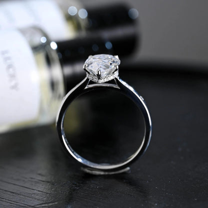 Solid Gold Hidden Halo Pear Moissanite Engagement Ring, Anniversary Gift Birthday Gift for Women