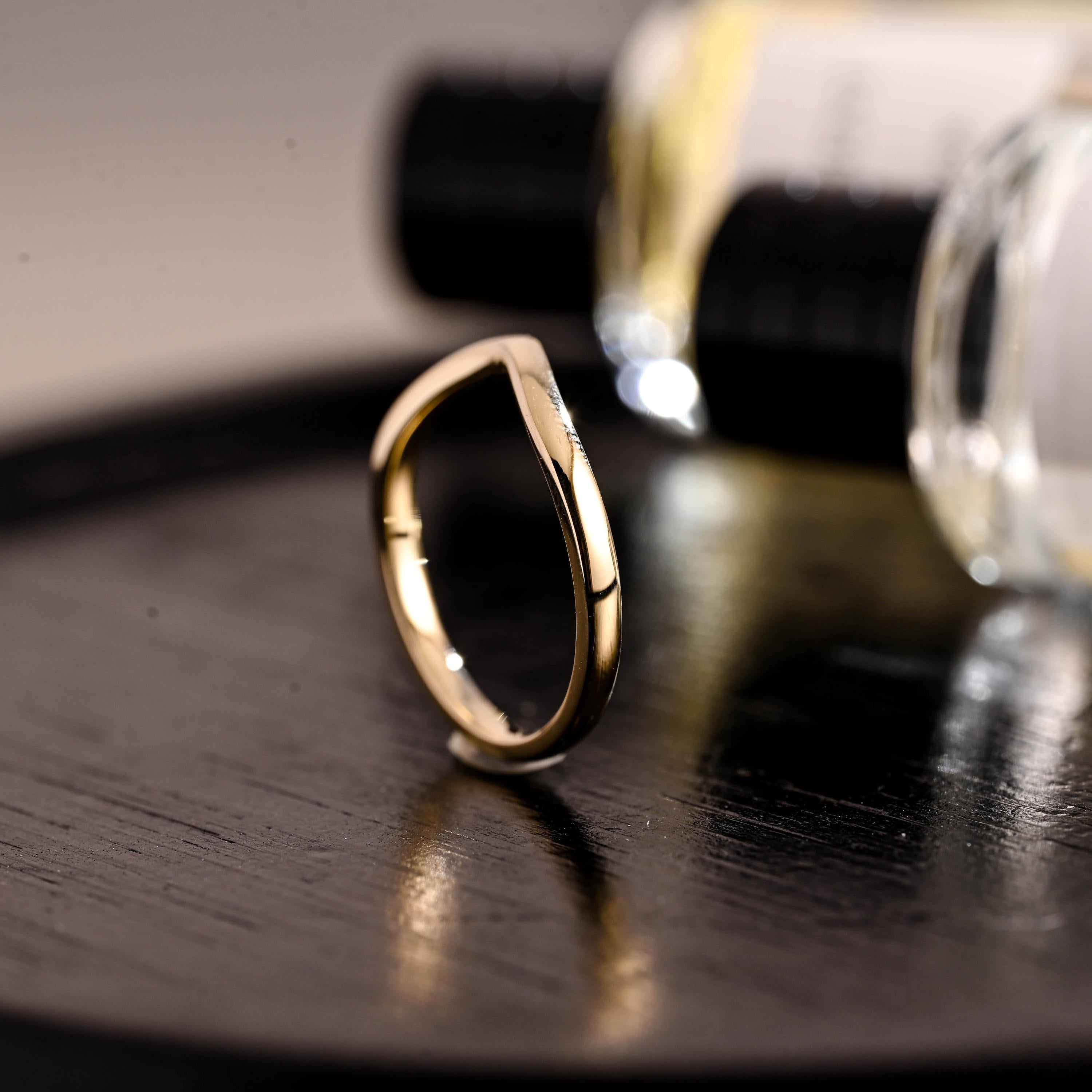 2mm Solid Gold Curved Wedding Band, Eternity Stacking Ring