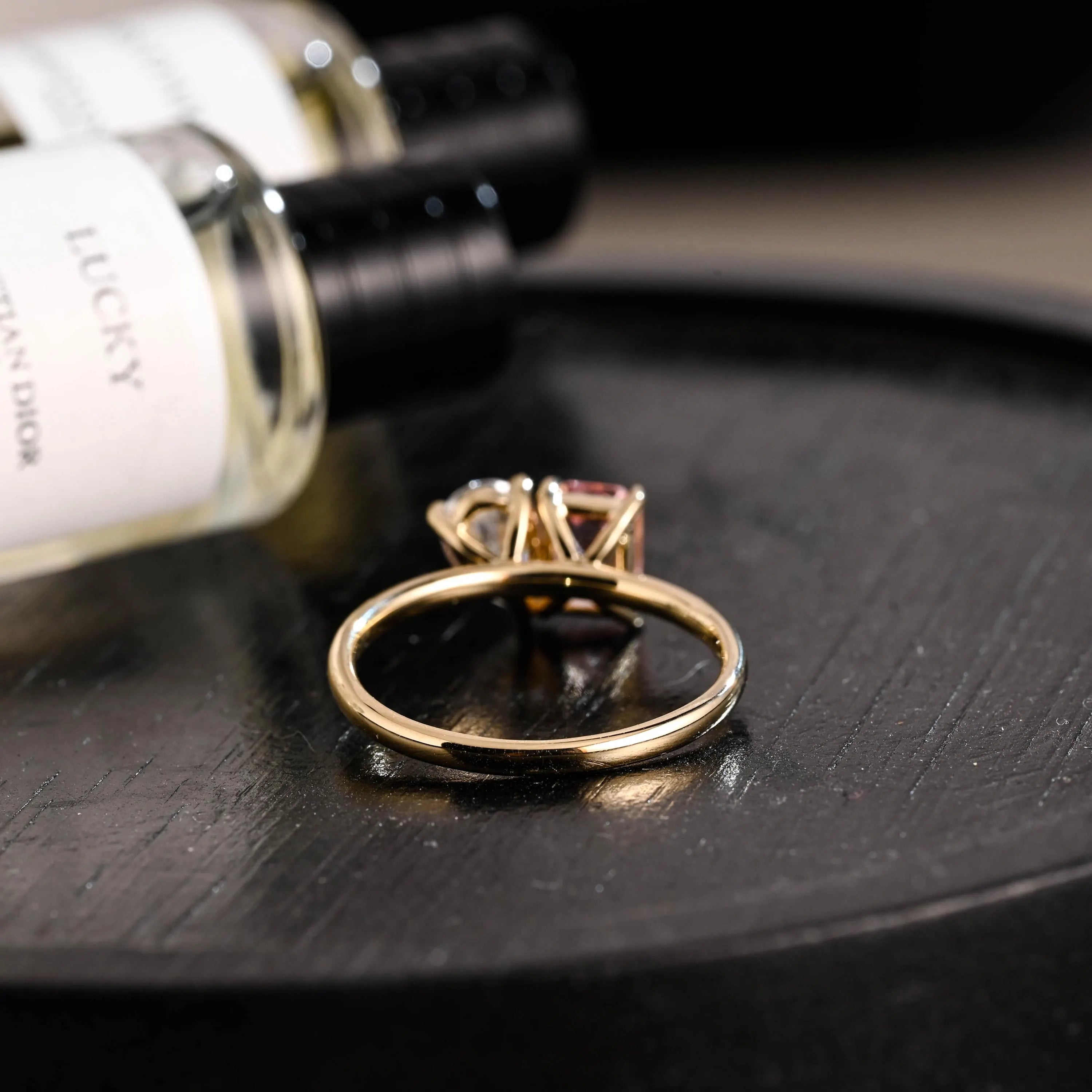 Solid Gold Toi et Moi Emerald Cut Pink Sapphire & Pear Cut Moissanite Engagement Ring