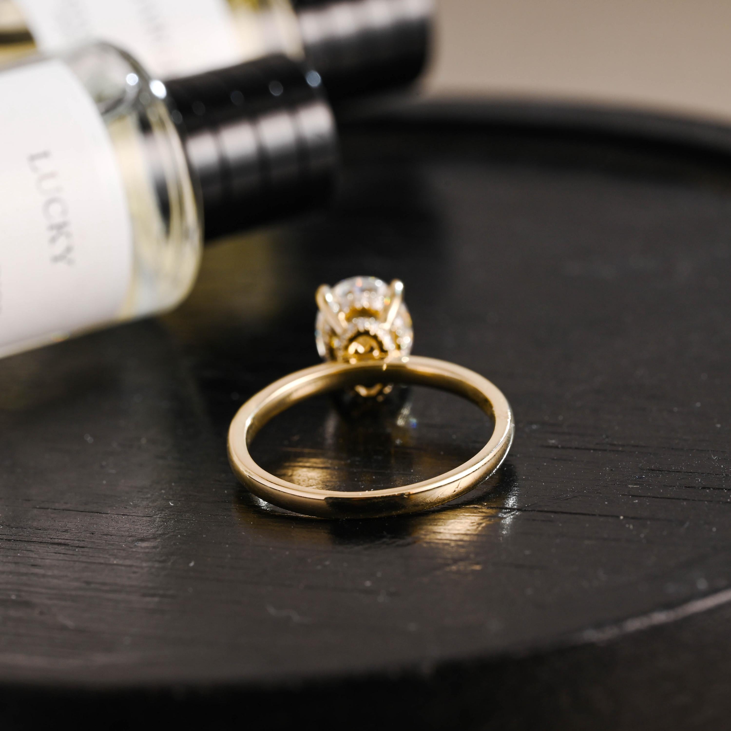Solid Gold Oval Cut Moissanite Engagement Ring, Anniversary Gift Birthday Gift for Women Wife