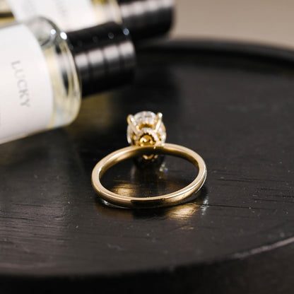 Solid Gold Oval Cut Moissanite Engagement Ring, Anniversary Gift Birthday Gift for Women Wife
