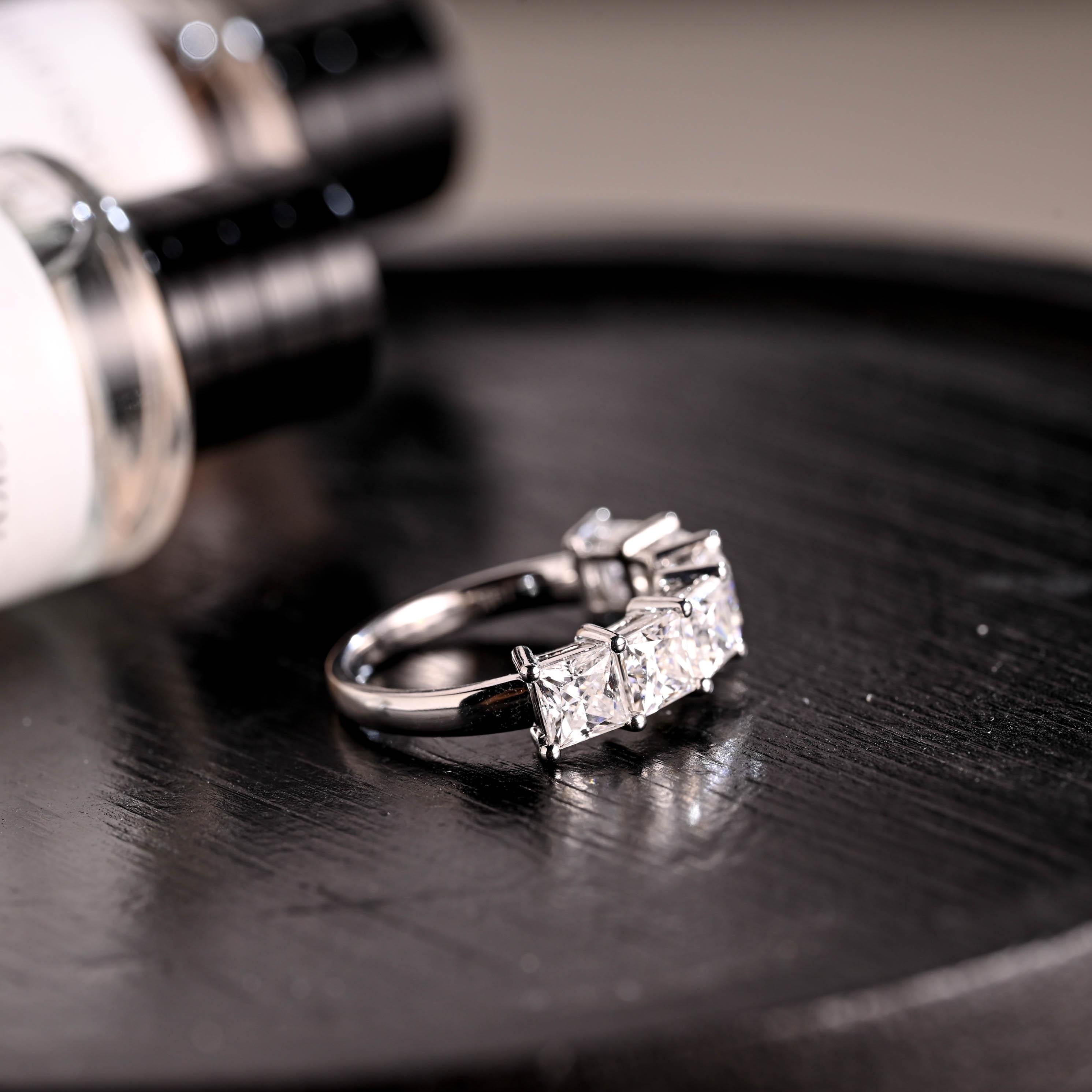 Solid Gold Princess Cut Moissanite Wedding Band, Stackable Ring