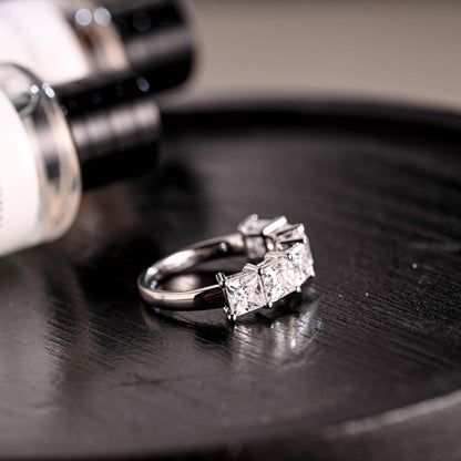 Solid Gold Princess Cut Moissanite Wedding Band, Stackable Ring