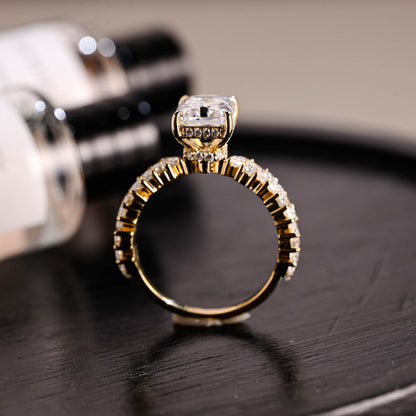 Solid Gold Half Pave Hidden Halo Radiant Cut Moissanite Engagement Ring
