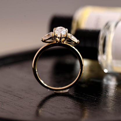 Three Stone Marquise Moissanite Ring, Solid Gold Wedding Anniversary Ring