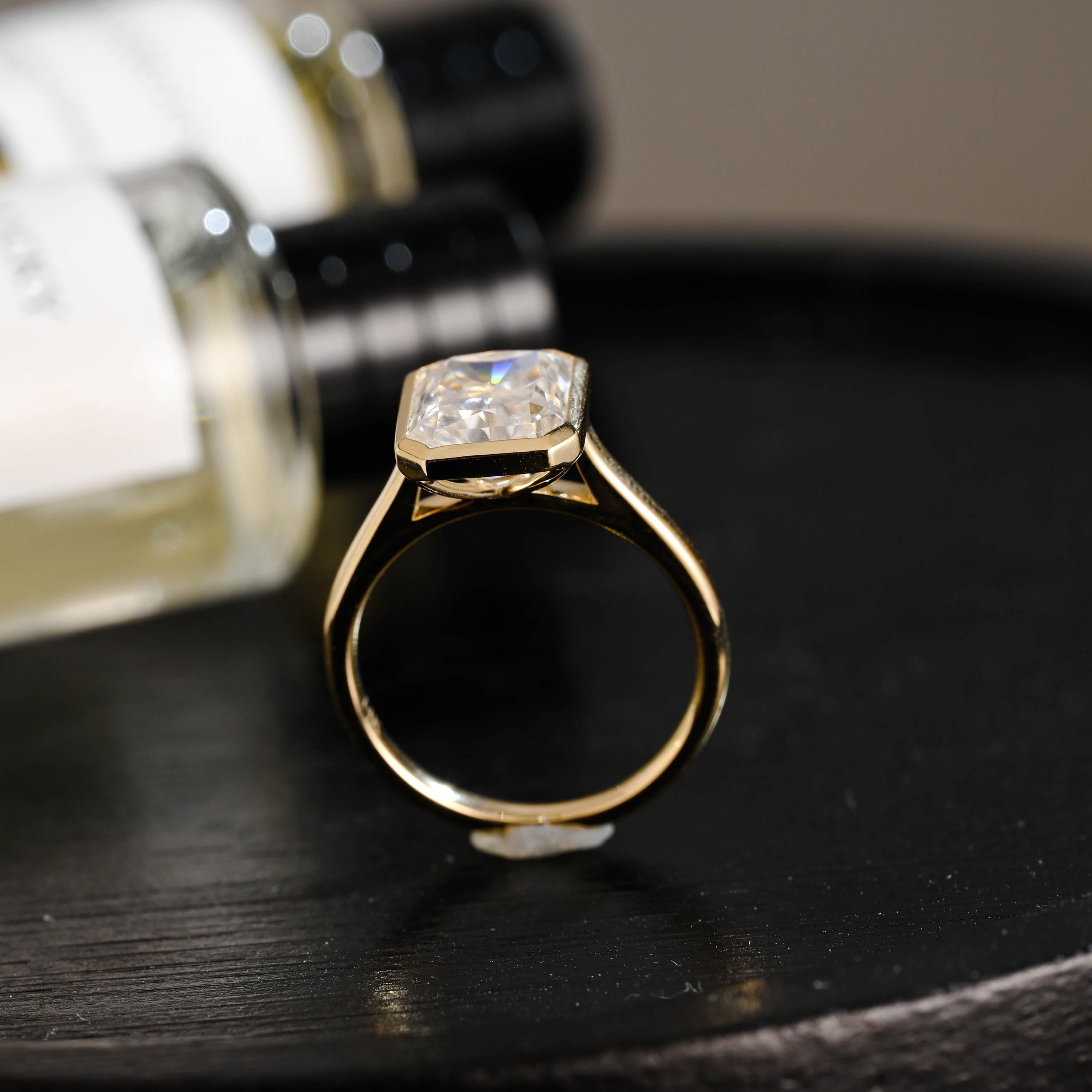 Solid Gold Radiant Cut Moissanite Engagement Ring, Anniversary Gift Birthday Gift for Women Wife