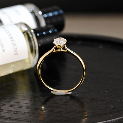 Solid Gold Oval Cut Moissanite Engagement Ring, Tulip Proposal Ring