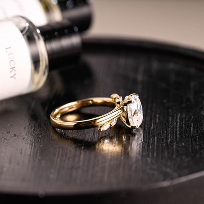Solid Gold Oval Cut Moissanite Engagement Ring, ByPass Proposal Ring