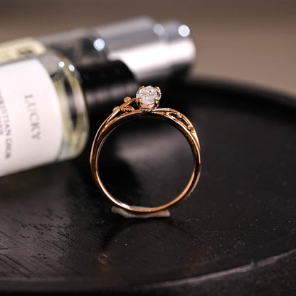 Solid Gold Leaf Marquise Moissanite Engagement Ring