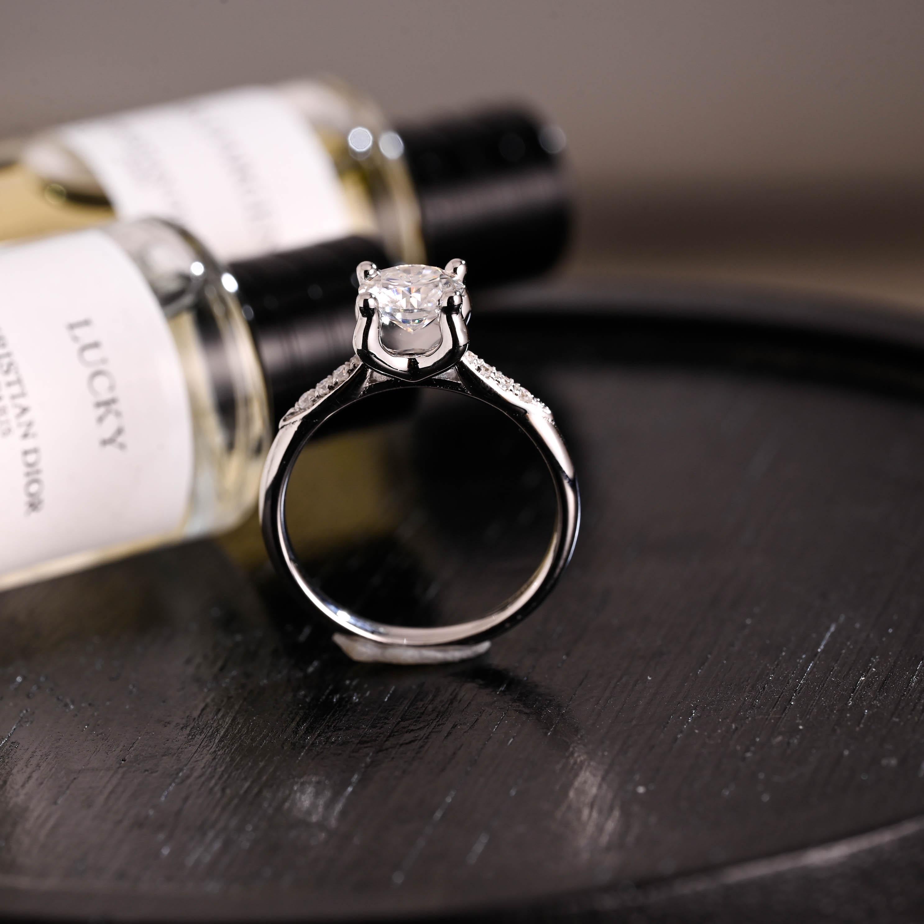 Solid Gold Round Cut Moissanite Engagement Ring, Anniversary Gift Birthday Gift for Women Wife
