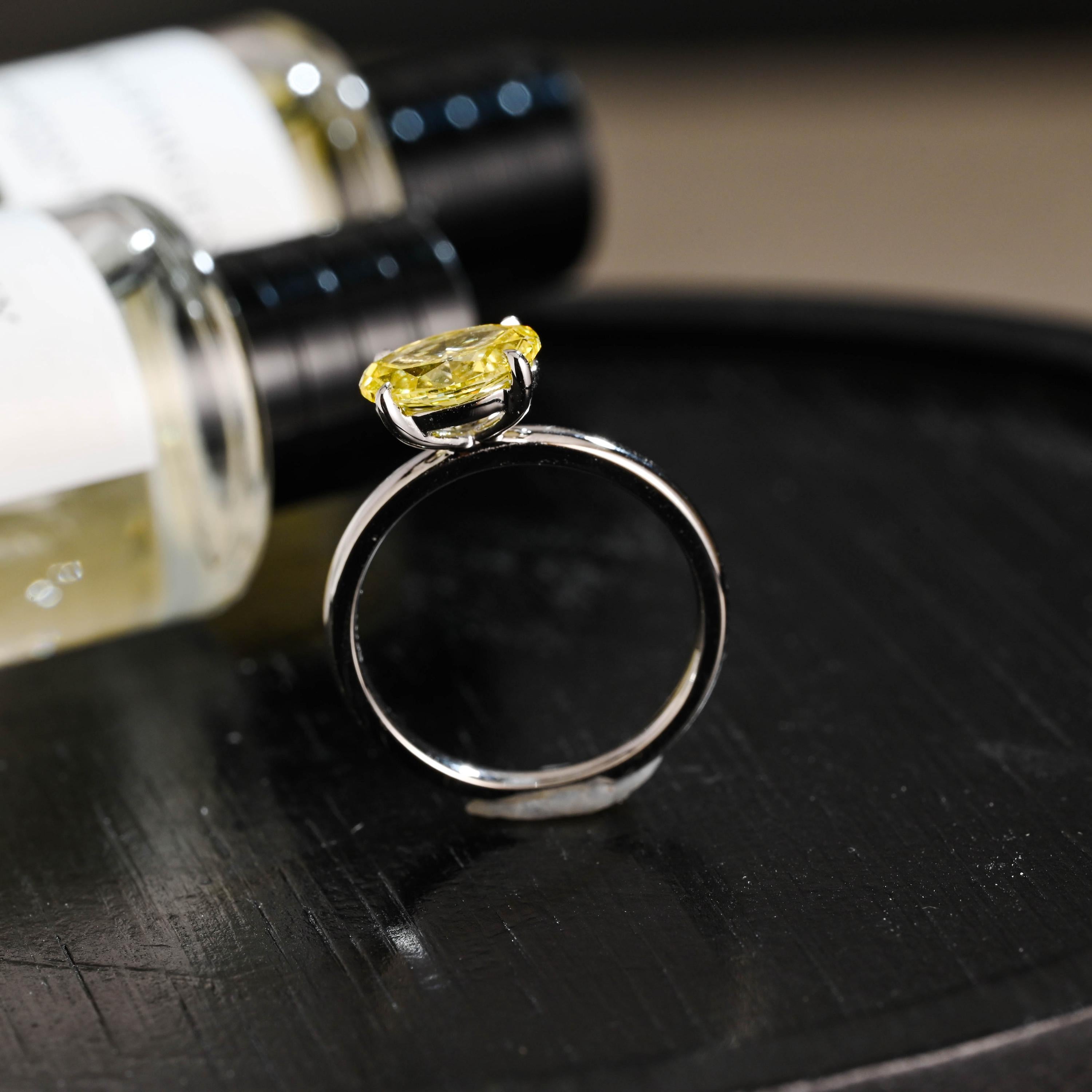 Solid Gold Oval Cut Solitaire Yellow Moissanite Engagement Ring, Gift for Women