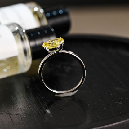 Solid Gold Oval Cut Solitaire Yellow Moissanite Engagement Ring, Gift for Women