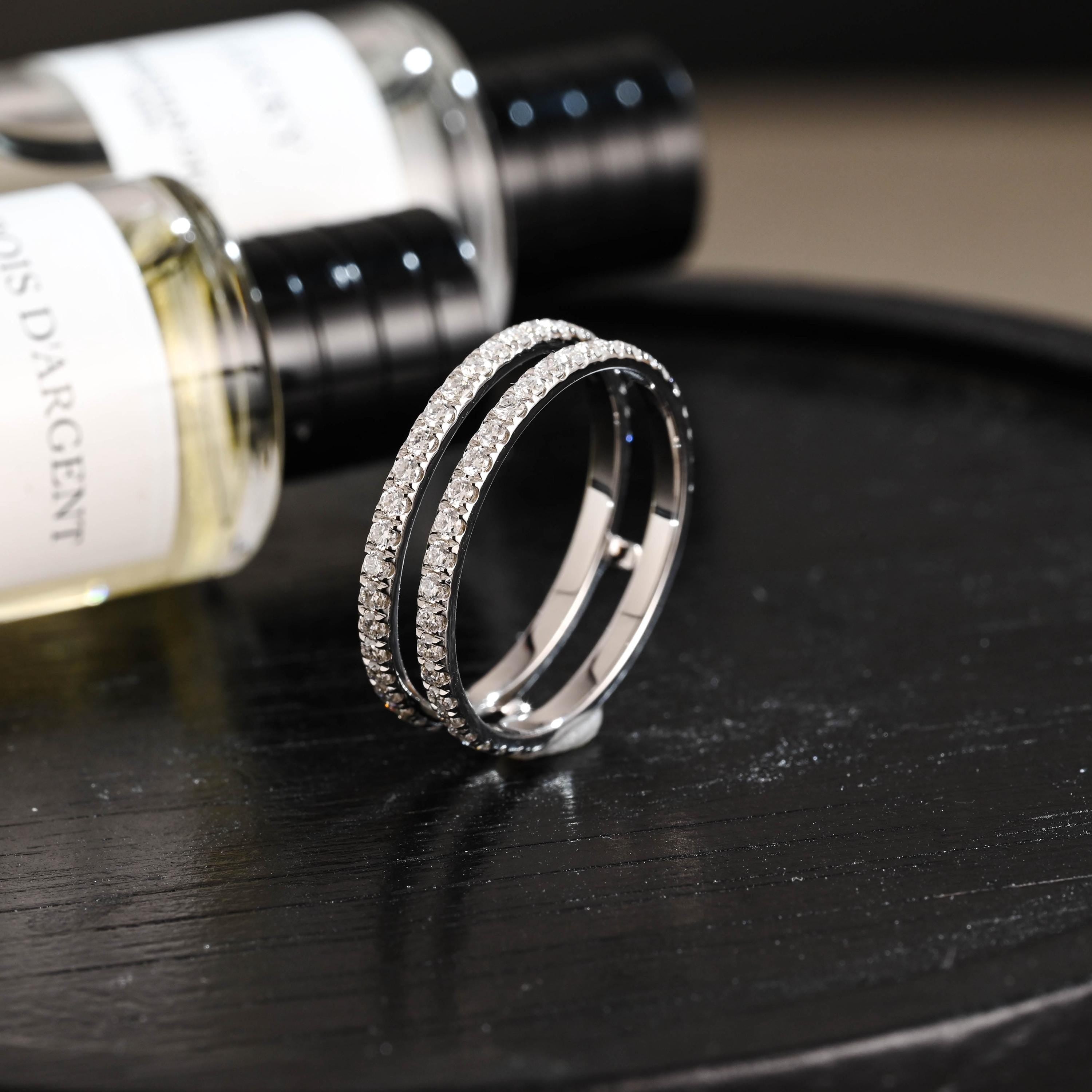 Solid Gold Moissanite Wedding Band, Double Row Enhancer Ring