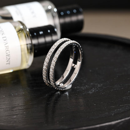 Solid Gold Moissanite Wedding Band, Double Row Enhancer Ring