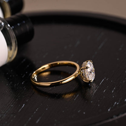 Solid Gold Oval Cut Moissanite Engagement Ring, Hidden Halo Wedding Ring