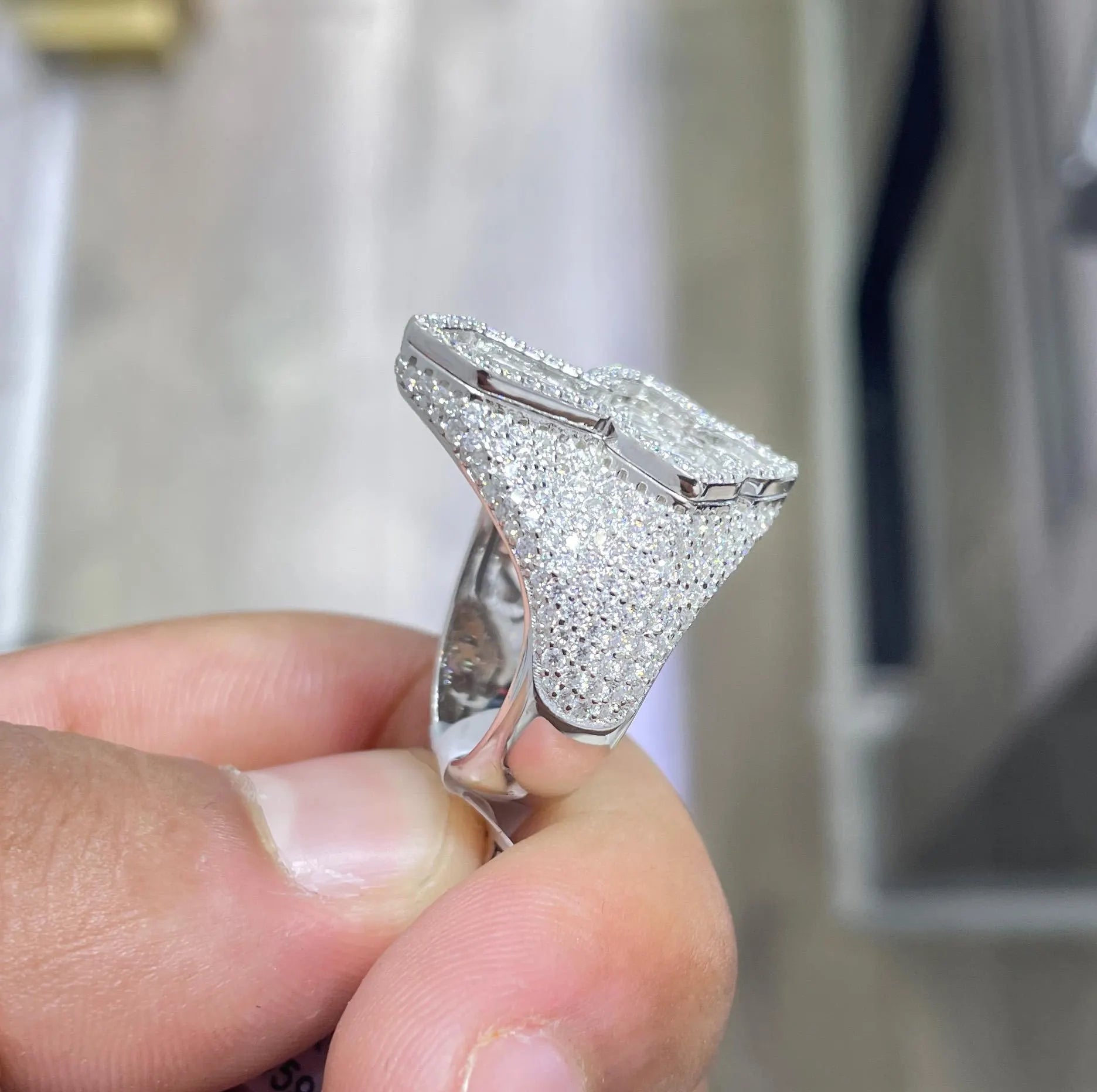 Iced Out Moissanite Cross Ring: 6.82 Carat Baguette Round VVS Moissanite Sterling Silver Ring