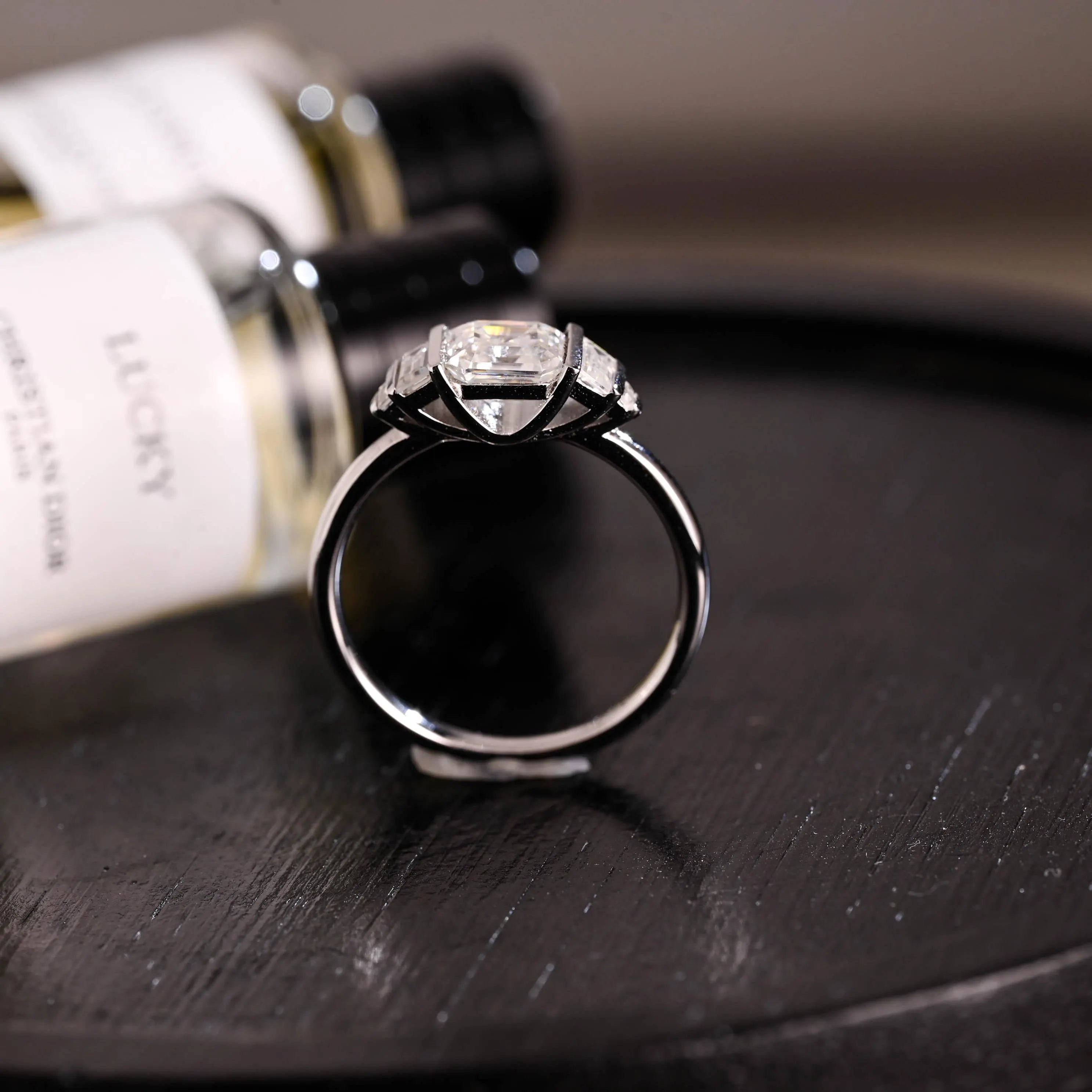 Solid Gold Asscher Cut Moissanite Engagement Ring, Anniversary Gift Birthday Gift for Women Wife