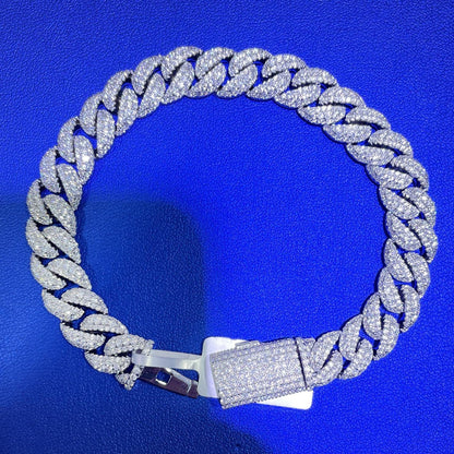 VVS Moissanite Cuban Link Bracelet 9.30 Carats VVS D Color Moissanite Iced Out Bracelet For Men Women Passes diamond tester