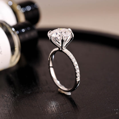 Half Pave Round Cut Moissanite Engagement Ring, Solid Gold Alternative 6 Prongs Anniversary Ring, Moissanite Promise