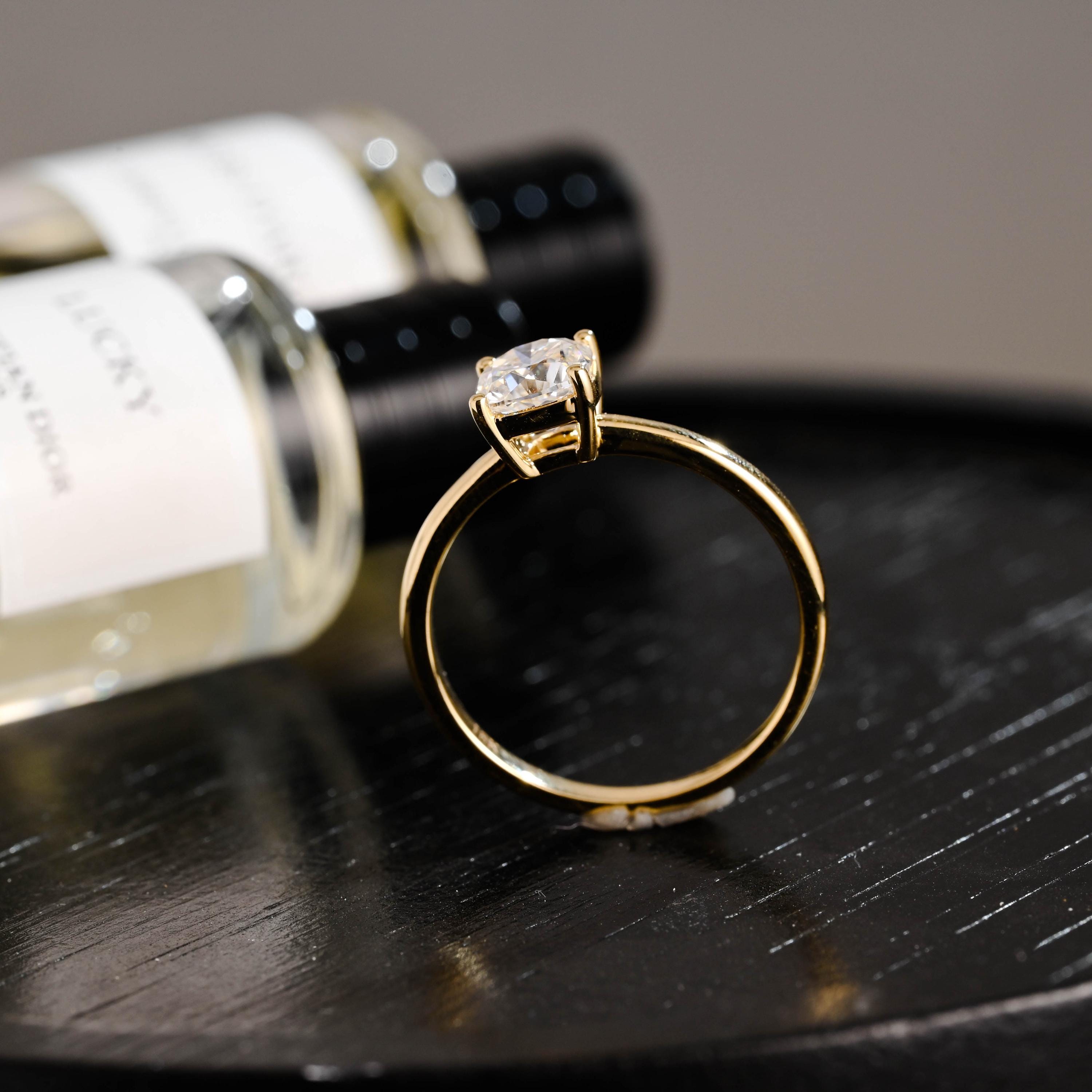 Solid Gold Cushion Cut Moissanite Engagement Ring, Solitaire Cushion Cut Moissanite Wedding Ring, Anniversary Ring, Low Setting Cushion Ring